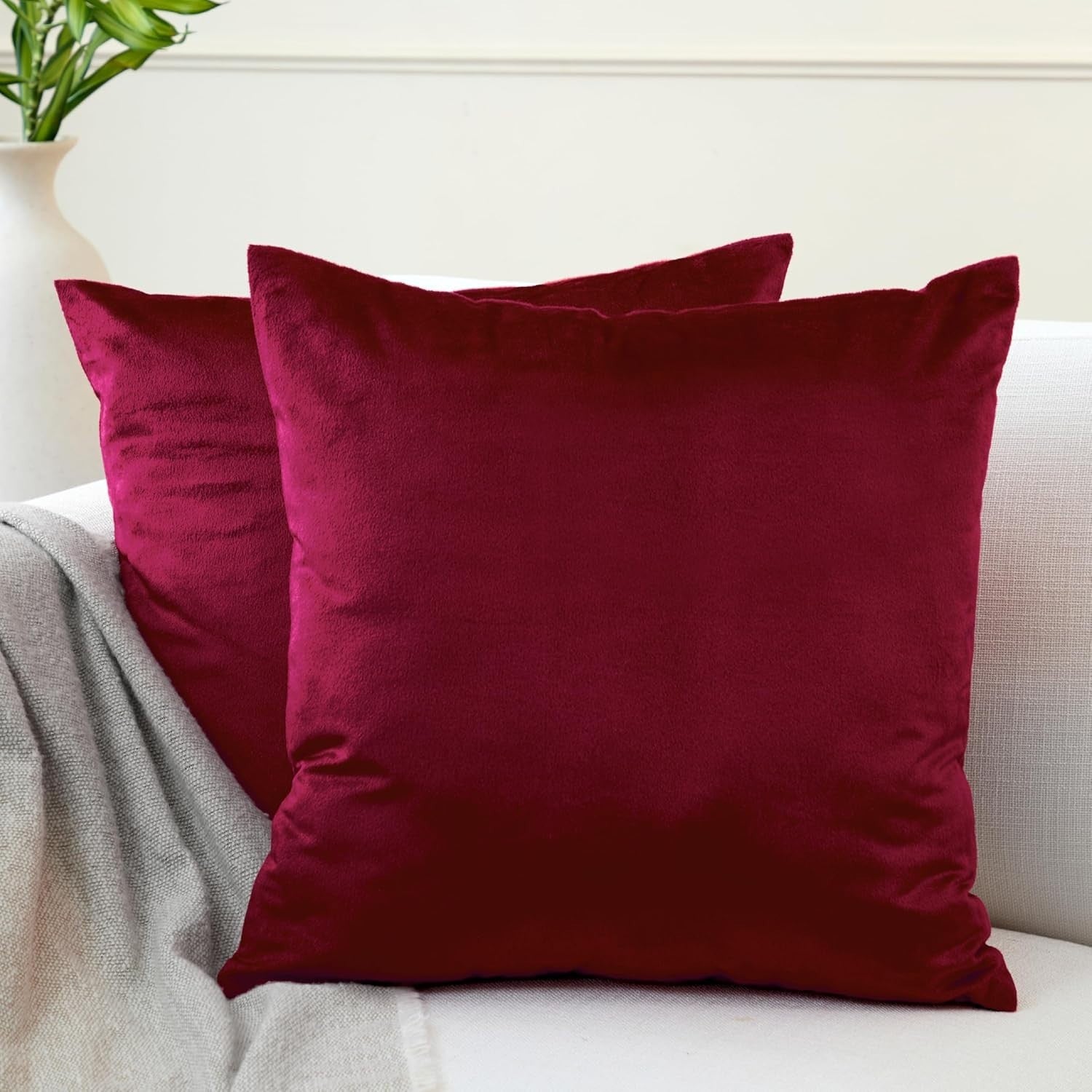 Encasa XO Velvet Cushion Covers 60x60cm Set 02 Maroon Luxurious Square New
