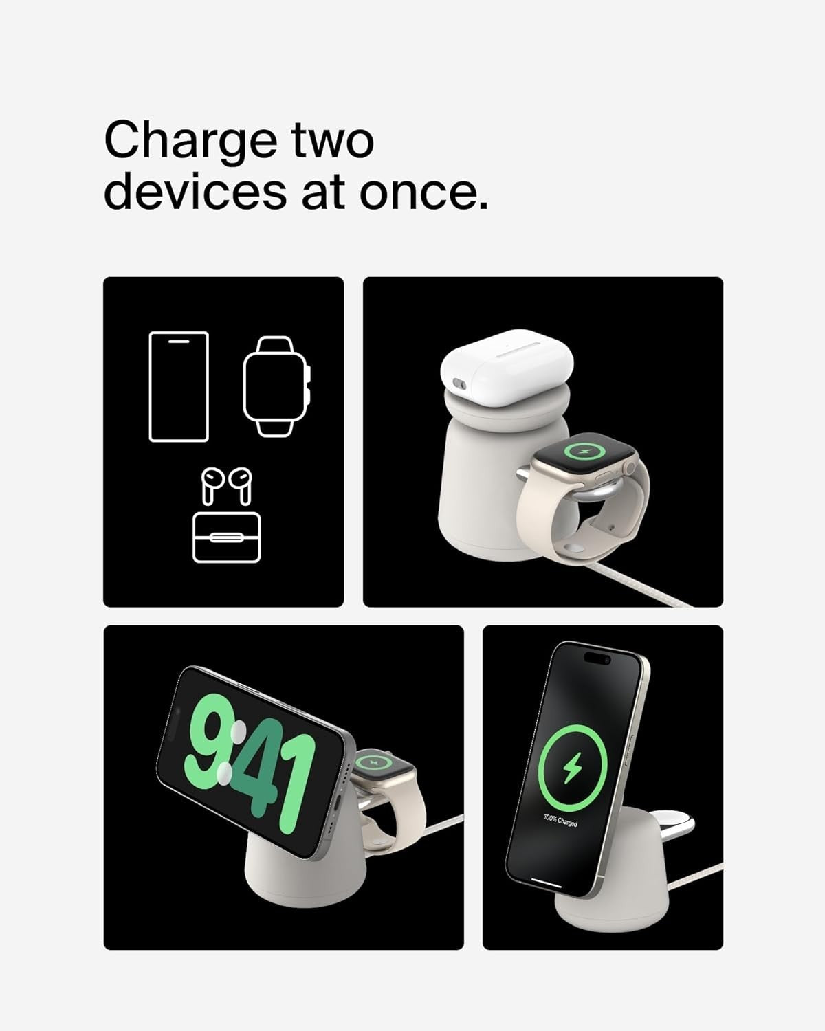Belkin BoostCharge Pro 2in1 Wireless Charger Qi2 15W MagSafe Compatible White
