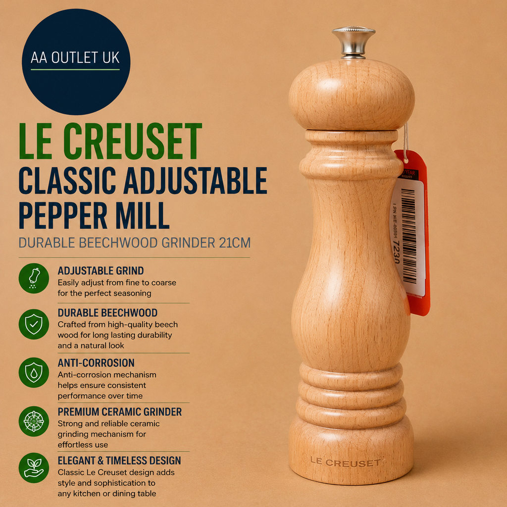Le Creuset Classic Adjustable Pepper Mill Grinder Durable Beechwood 40g 21cm