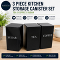 ASelected Tea Coffee Sugar Canisters 3 Piece Metal Food Storage Jars 3pc