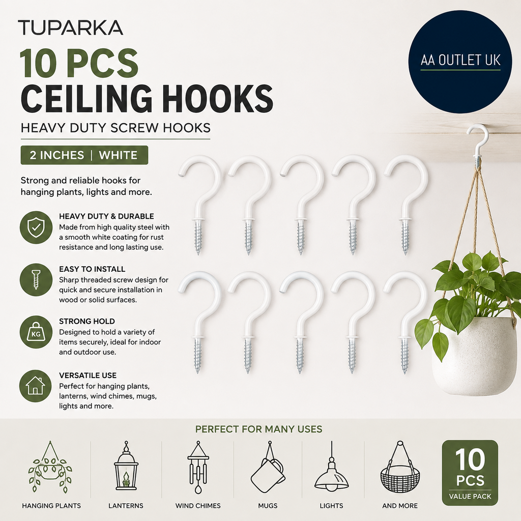 Tuparka 10pc Ceiling Hooks Heavy Duty Plant Screw Bathroom Kitchen 2in White