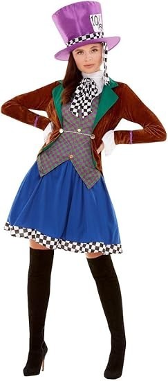 Smiffys Miss Hatter Costume Multi Coloured Jacket Attached Waistcoat New
