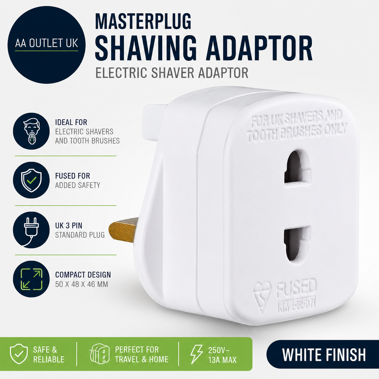 Masterplug Shavingadaptor 01 Electric Shaver Adaptor 50x48x46mm White