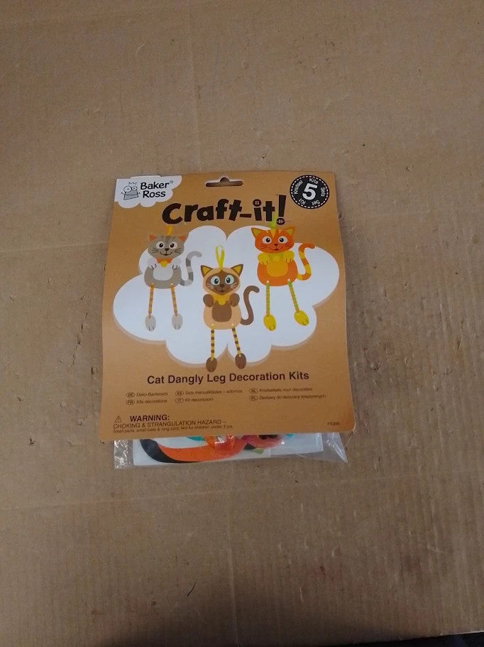 Baker Ross FE396 Cat Craft Bead Hanging Decoration Kits Pack 5 Art New