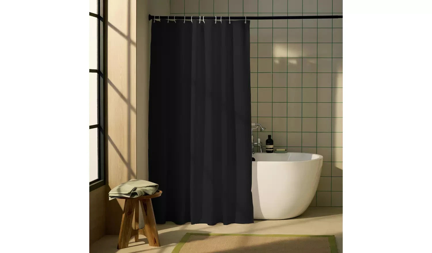 Home Waffle Shower Curtain Black 180x180cm Anti Bacteria Polyester New