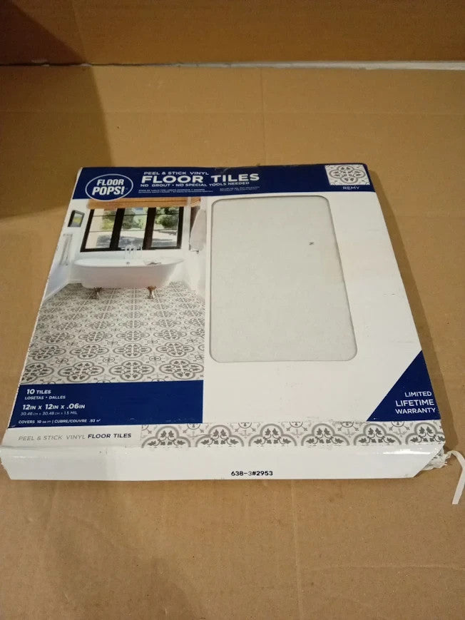 FloorPops FP2953 Remy Peel Stick Floor Tiles Grey Encaustic 12x12x0.06in New