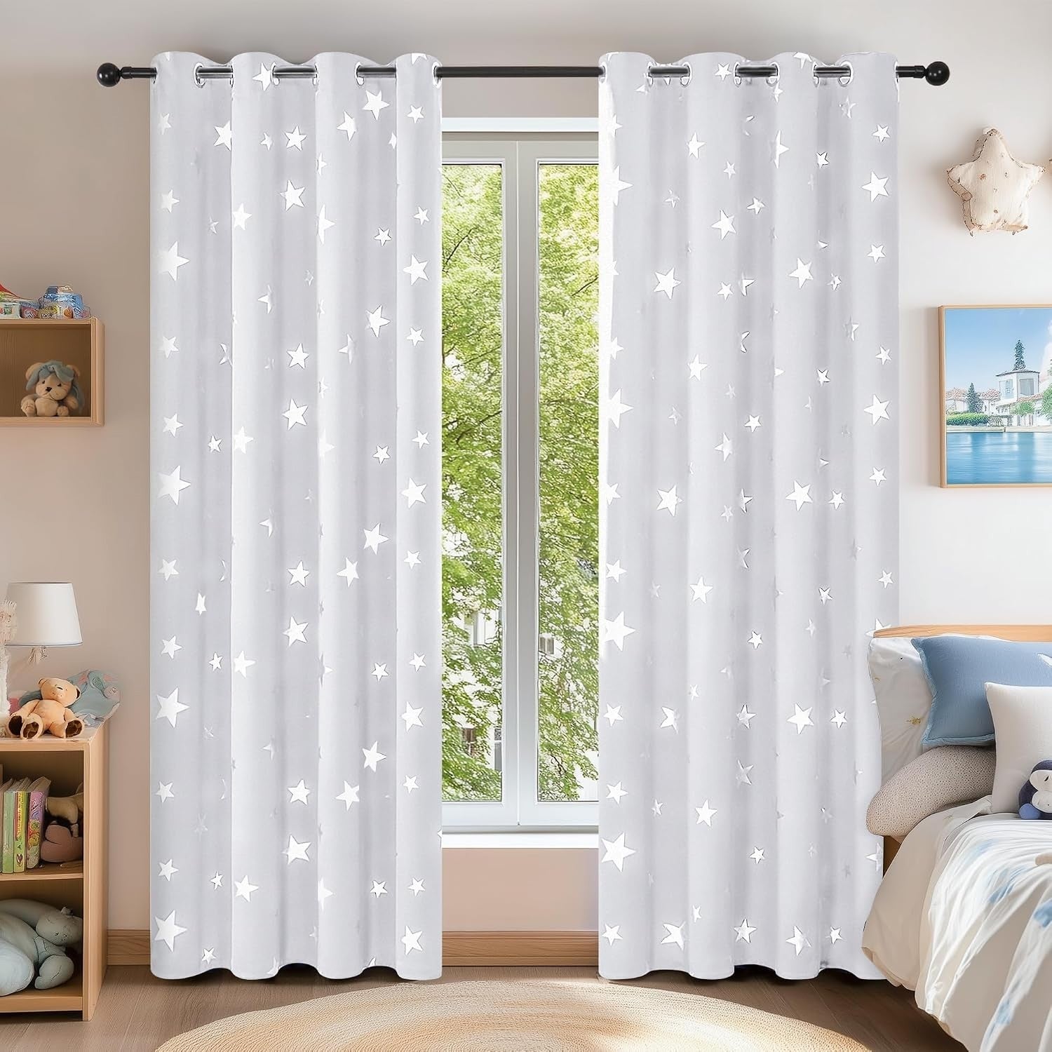 Deconovo Bedroom Curtain Stars Foil Printed Insulated Blackout 46x54Inch New