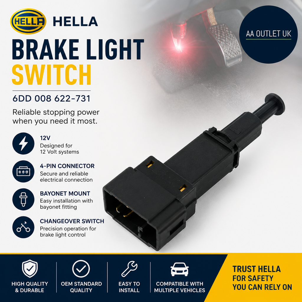 Hella 6DD 008 622731 Brake Light Switch 12V 4 Pin Connector Bayonet Changeover