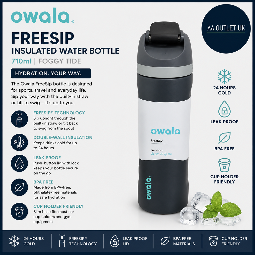 Owala FreeSip Insulated Stainless Steel Water Bottle With Straw Sports 710ml New