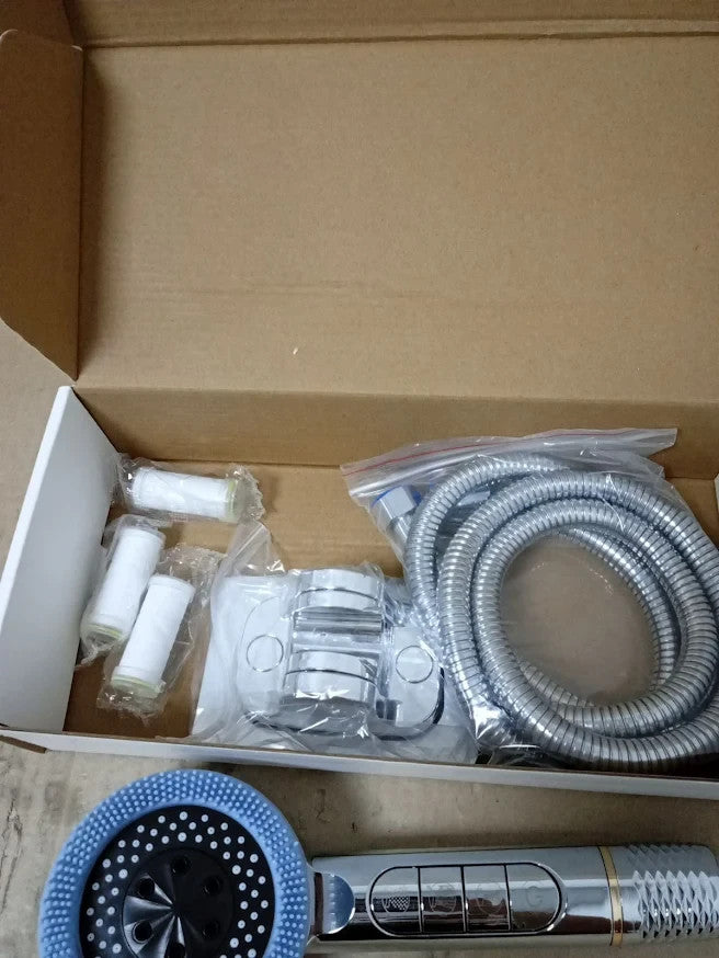 High Pressure Shower Head 4 Spray Modes Filtered 1.5m Hose Holder Silver New