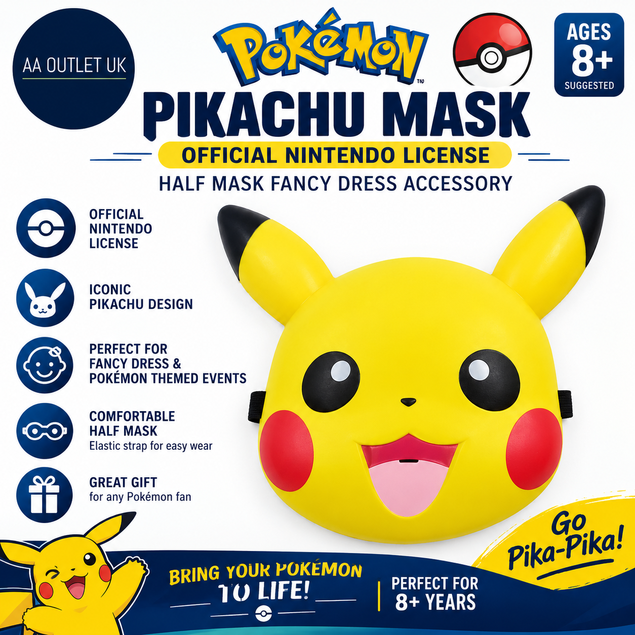 Disguise Nintendo Pokemon Pikachu Mask Official License Half Mask One Size 8+