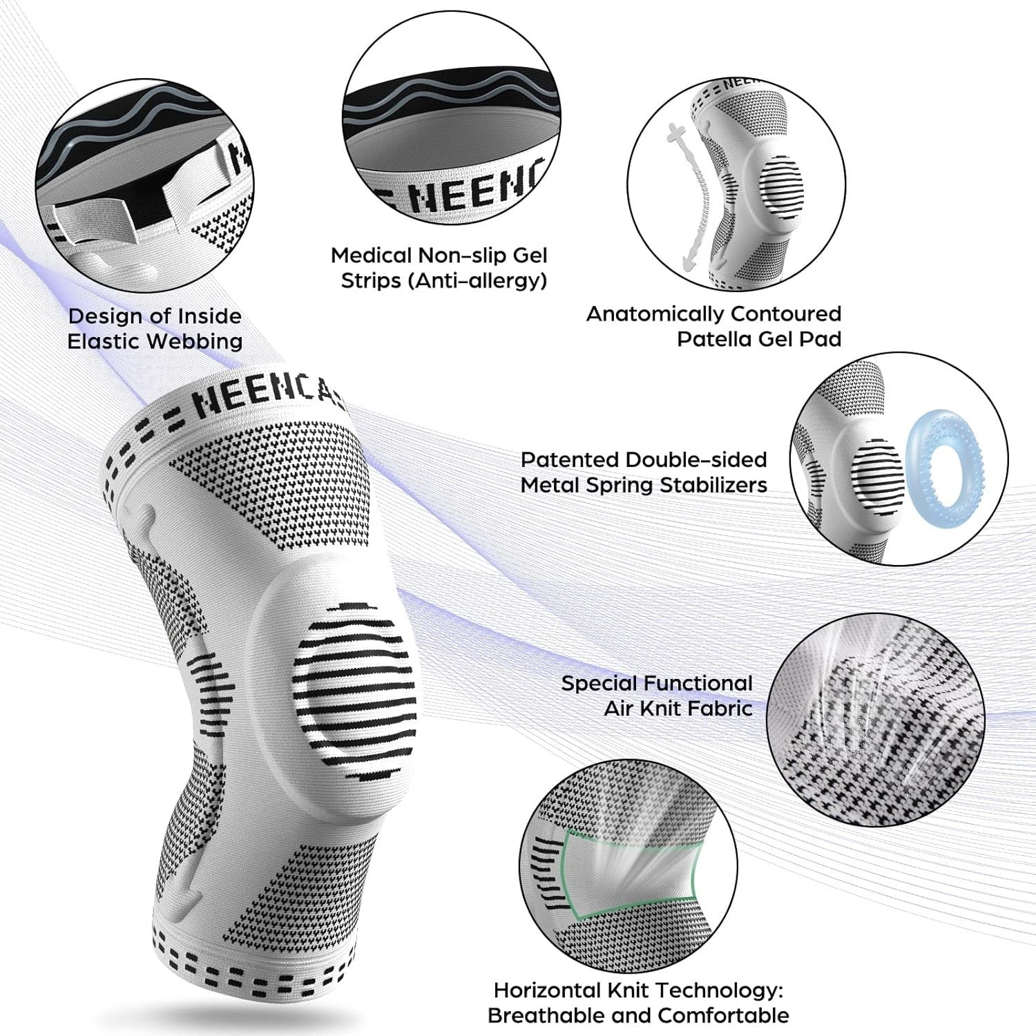 NEENCA Professional Knee Brace Compression Sleeve Patella Support Meniscus New