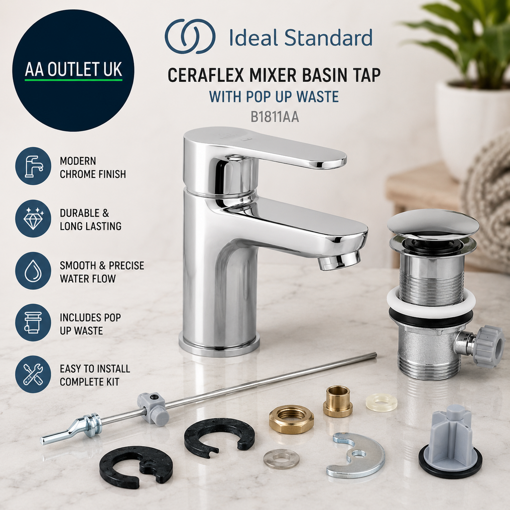 Ideal Standard Ceraflex Mixer Basin Tap Pop Up Waste B1811AA Chrome Plated Brass
