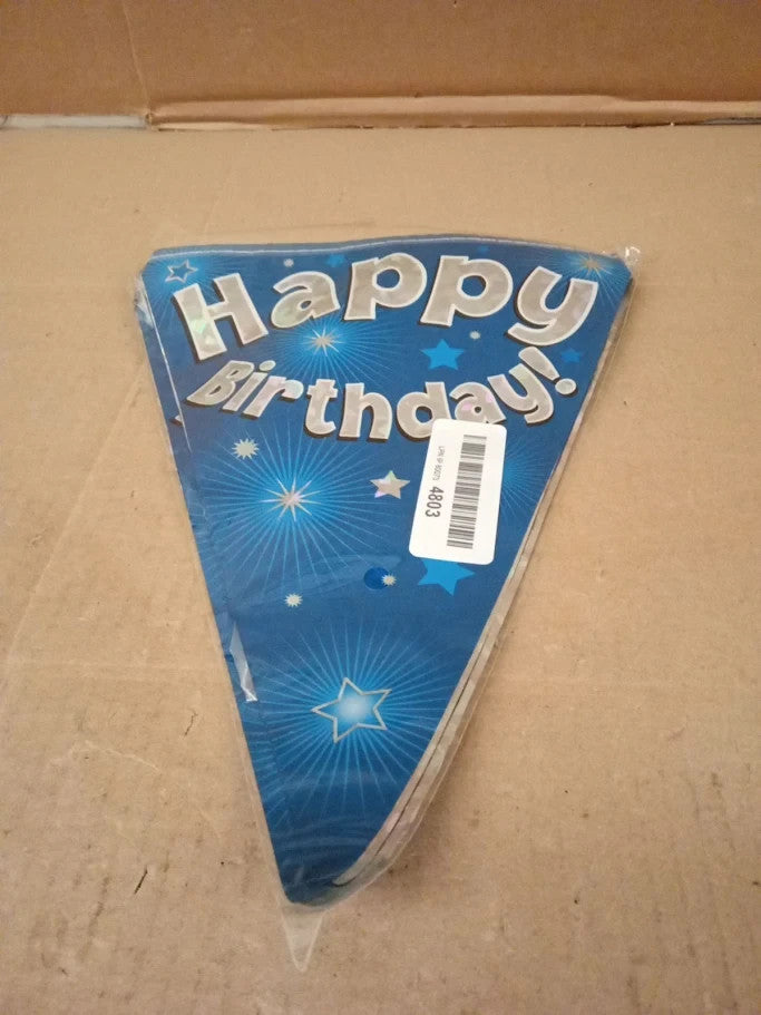 Happy Birthday Blue Holographic Party Bunting Banner 11 Flags 3.9m New