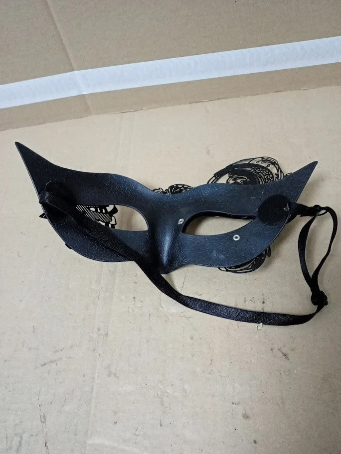 Black Venetian Mask Women Peacock Pattern In Metal Perfect Halloween New