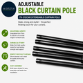 Black Curtain Pole 79-312cm Extendable Curtain Poles Eyelet Curtains 25mm