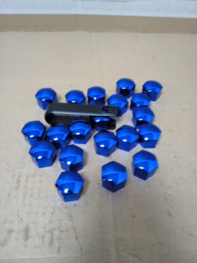 Wheel Nut Cap 20Pcs Universal Chrome Plastic Wheel Bolt Nut Covers Blue 17mm New