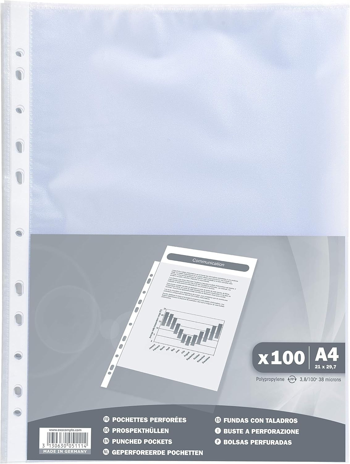 Exacompta Ref 5111E PP Punched Pockets Pack Of 100 Suitable A4 Document New