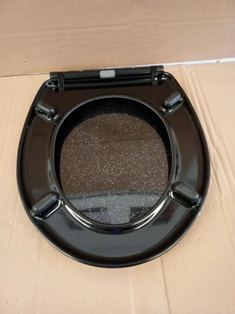 Home Black Glitter Slow Close Toilet Seat 85x178mm Adjustable Hinges