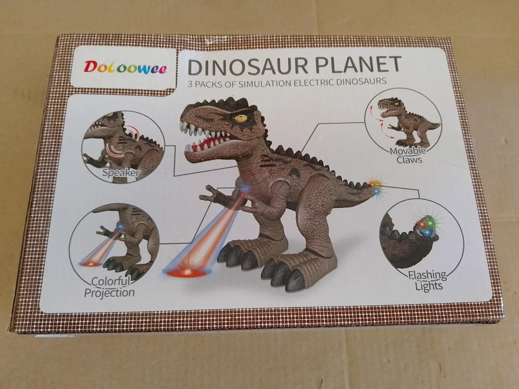 Doloowee 3Pack Walking Dinosaur Toy Simulation Robot Dinosaur LED Lights 3+