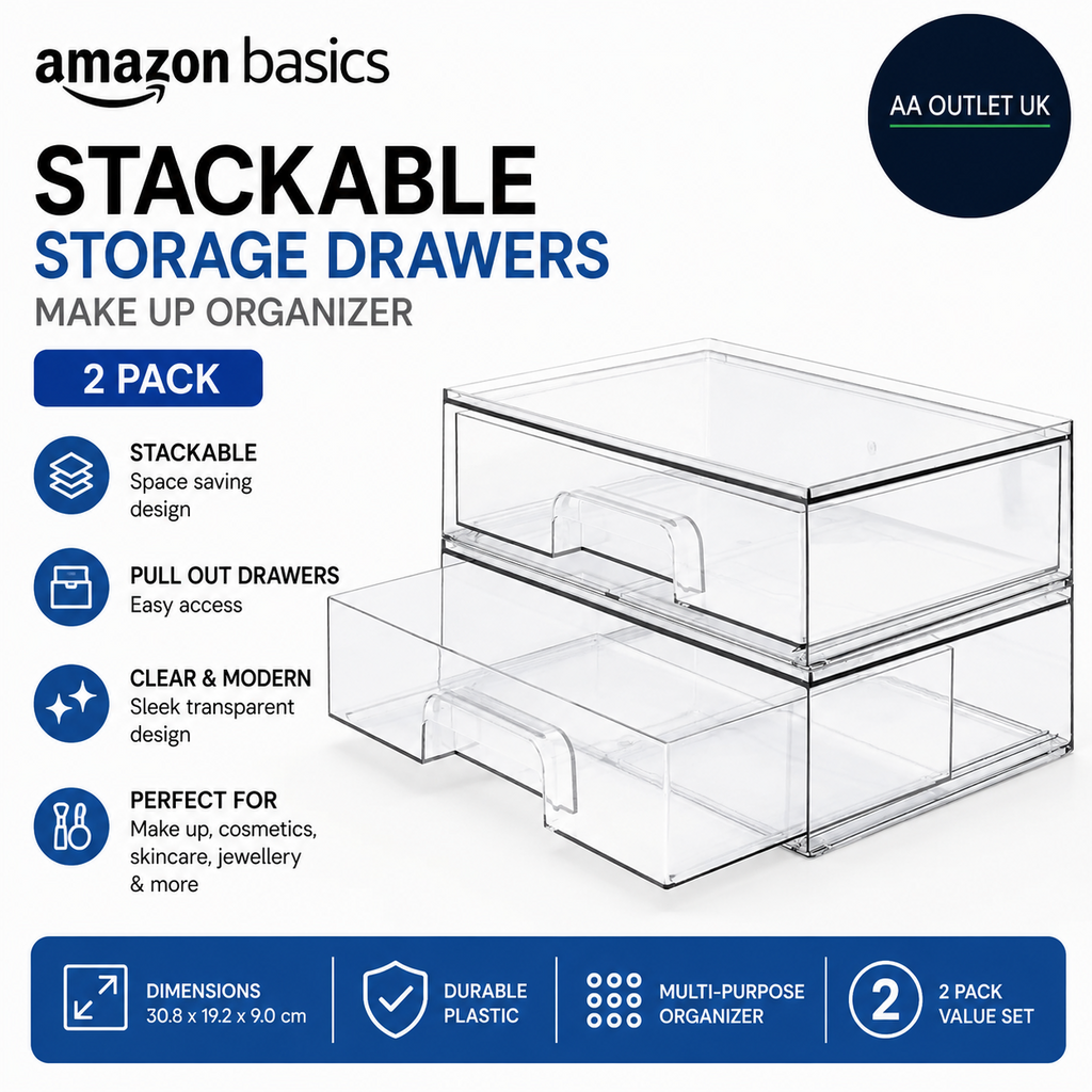 Amazon Basics Stackable Plastic Storage Make Up Organizer 30.8x19.2x9.0cm 2pc