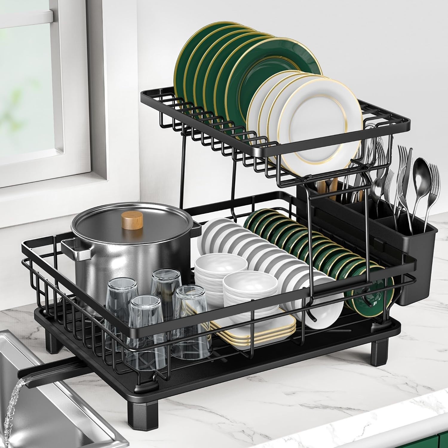 Rottogoon Large Dish Drying Rack 2Tier Stainless Steel Racks For Kitchen New