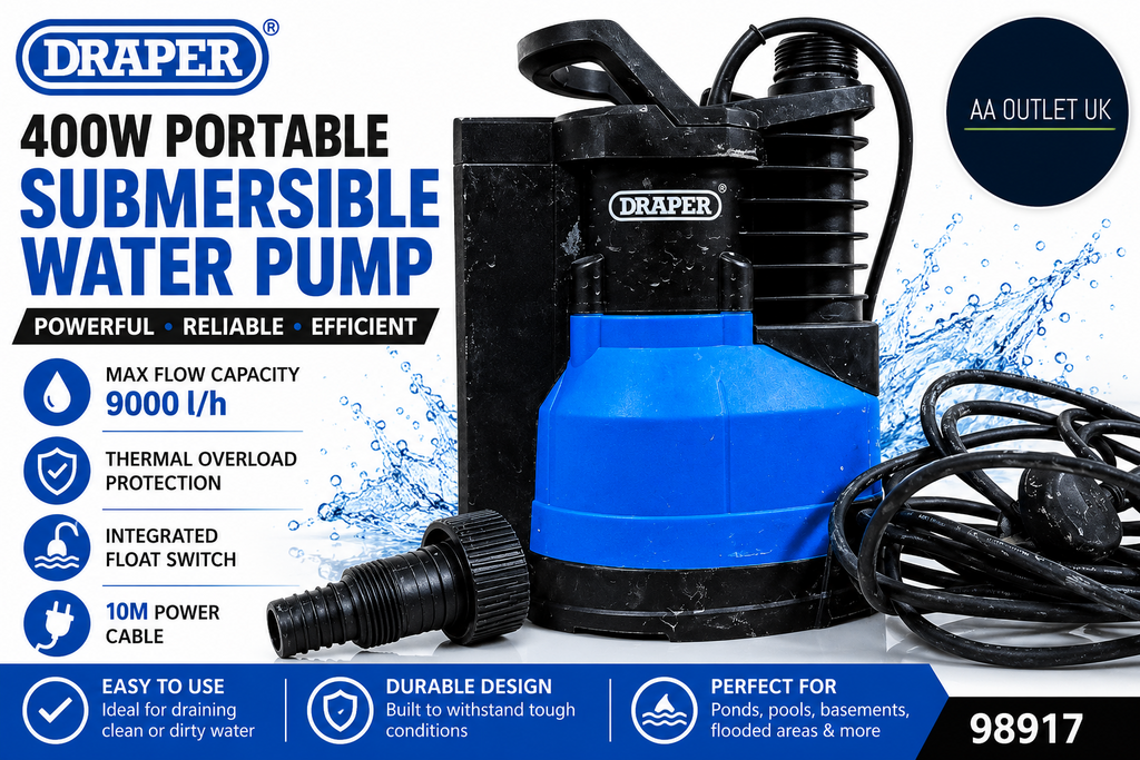 Draper 400W Portable Submersible Water Pump Max Flow Capacity 9000 l/h Electric