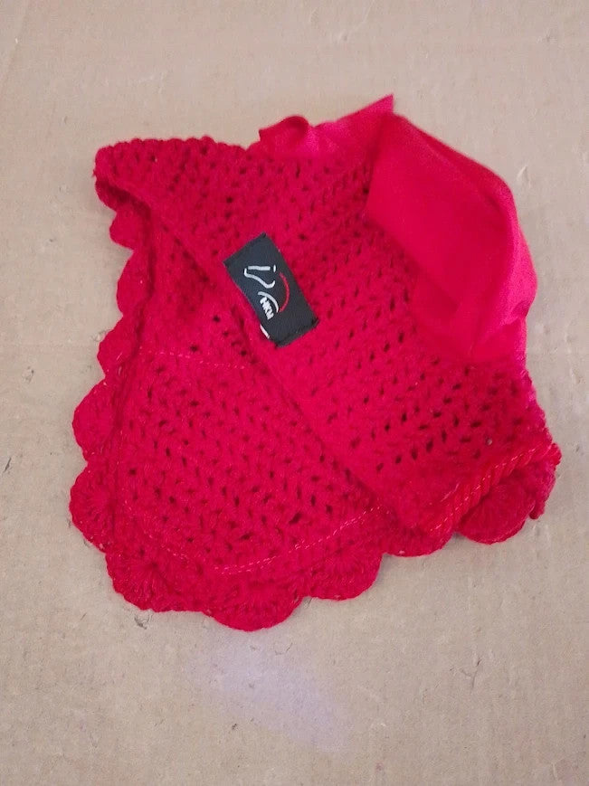 HKM Equestrian Hook Ear Hat Fly Veil Protection Net Hood Mask Dark Red New