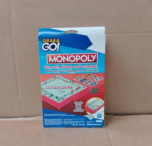 Hasbro Gaming Monopoly Grab Go Travel Board Game 2 4 Players Kids 8+ Design New