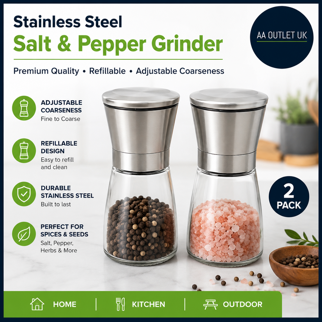 Stainless Steel Salt Pepper Grinder Refillable Adjustable Coarseness 5.3x2.5