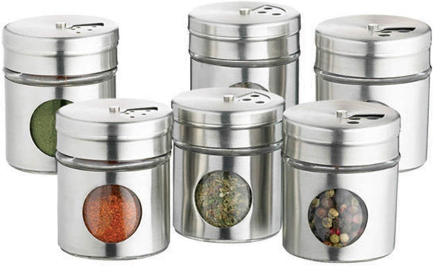 Kitchencraft Home Made Spice Herb Jar Stainless Steel Set 6 Silver 16x8x26cm New