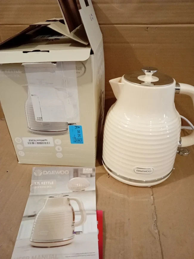 Daewoo Sienna 1.7L Rapid Boil Kettle 3KW Cordless Electric 360 Base Cream