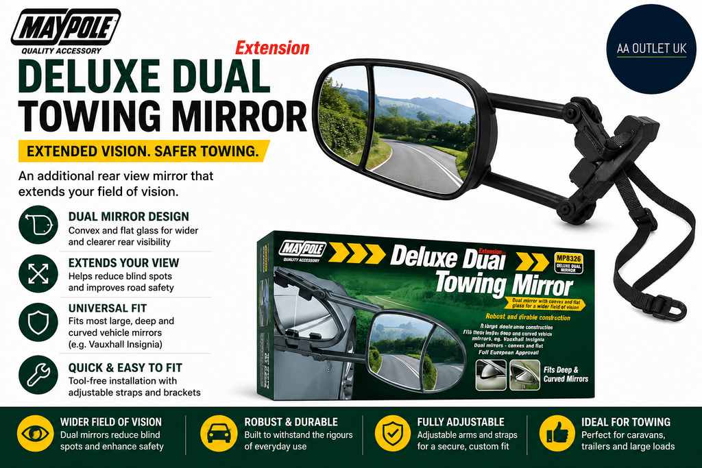 Maypole Deluxe Dual Glass Aero Towing Mirror Universal Fit Vehicle Truck Car