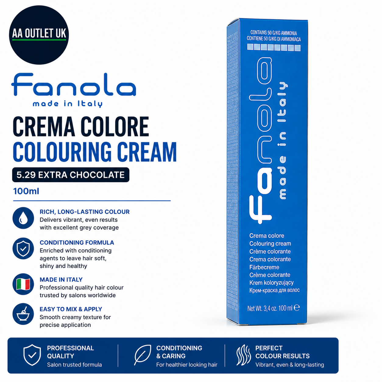 Fanola Crema Colore Colouring Cream 5.29 Extra Chocolate 100ml New