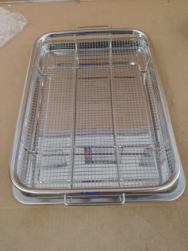 2 In 1 Oven Grill Tray Air Fryer Rack Non Stick Elevated Stainless Steel Drain