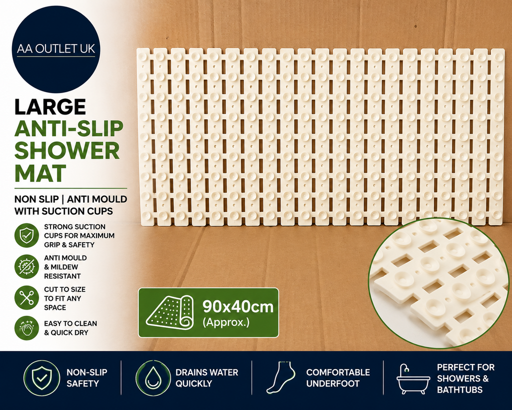 XIYUNTE Large Shower Mat Non Slip Anti Mould Elderly 90x40cm Cream White