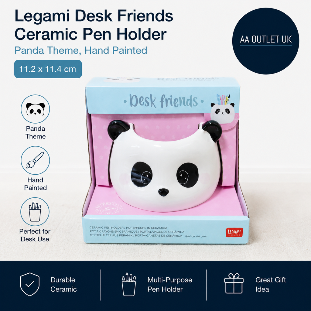Legami Desk Friends Ceramic Pen Holder 11.2x11.4cm Panda Theme Hand Painted