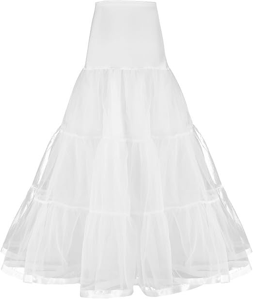 AYBUY 50s Petticoat Underskirt Retro A line Long Underskirt Ladies Womens White