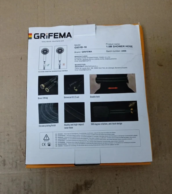 GRIFEMA 1.8m Black Shower Hose Flexible Anti Kink Stainless Steel Bathroom Black