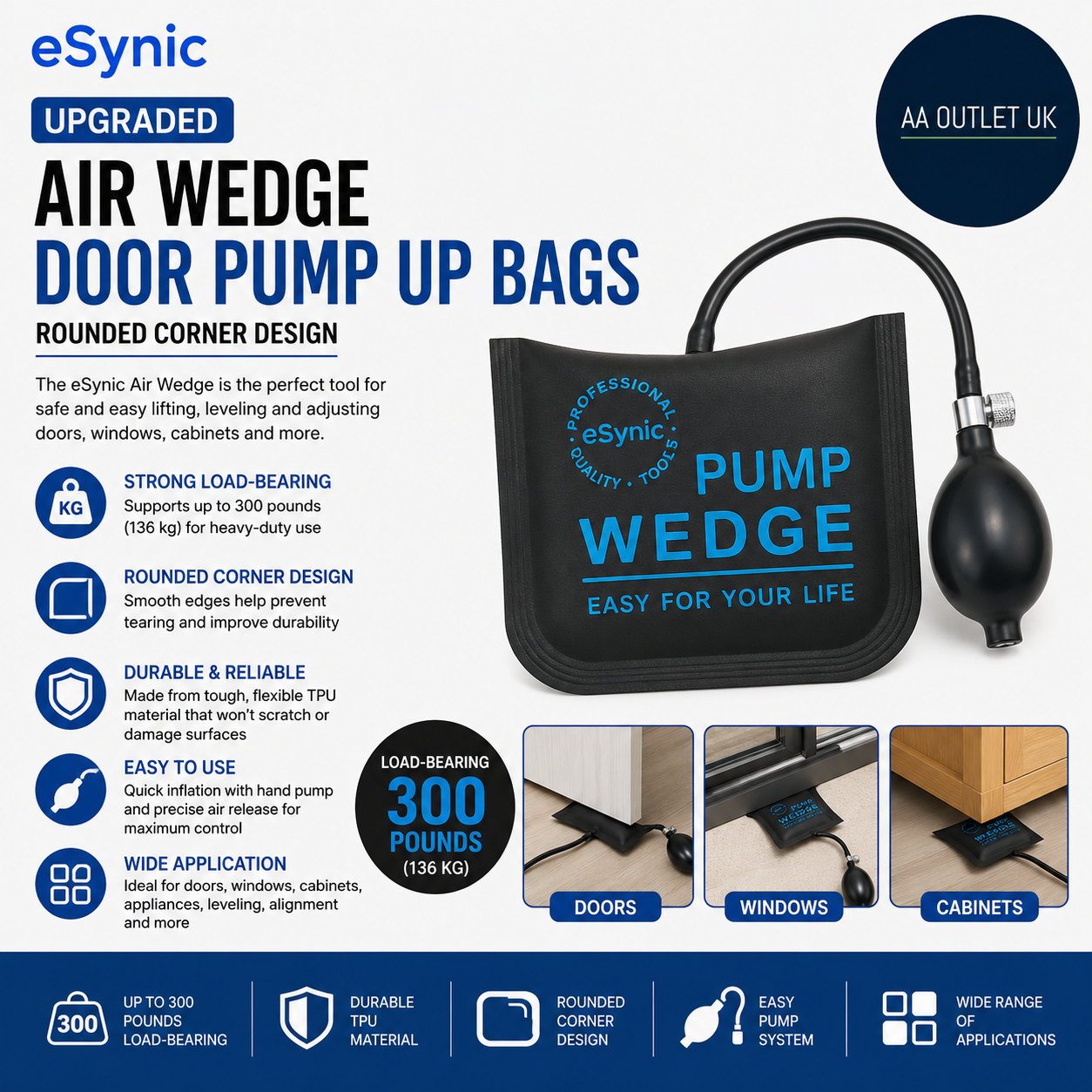 eSynic Upgraded Air Wedge Door Pump Up Bags Rounded Corner Design Air Wedge