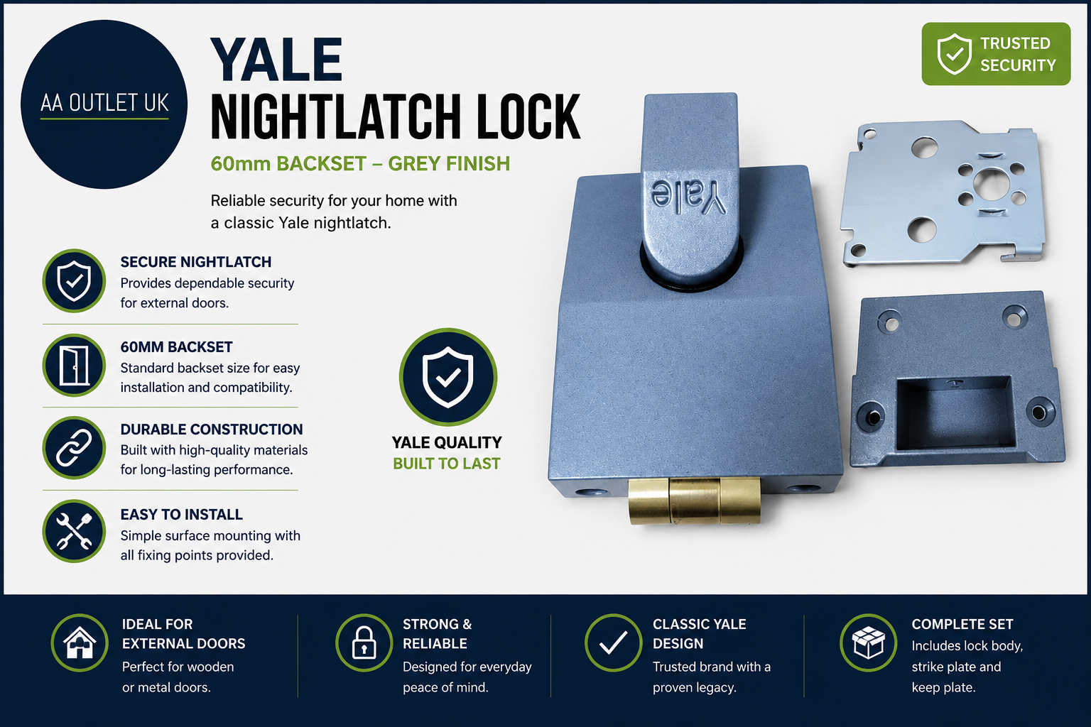 Yale B81DMG60 Nightlatch Case Only Rollerbolt Standard Security Dark Metallic