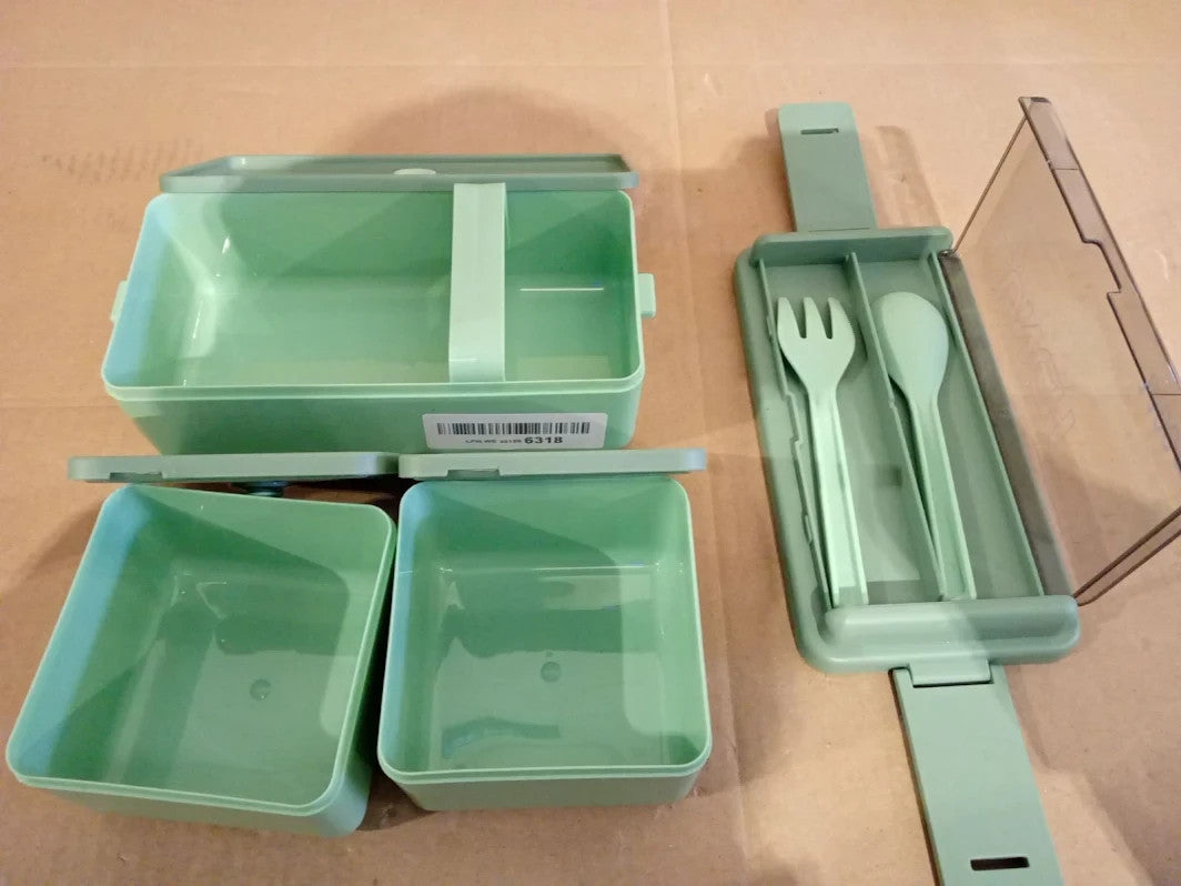Lychico 1400ml Bento Lunch Box 2 Layer Leakproof Meal Prep Container Spoon New