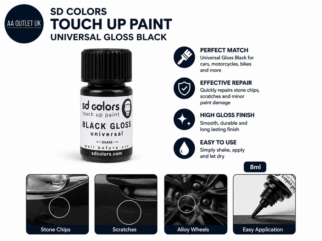 SD Colors Touch Up Paint Universal Gloss Black 8ml Scratch Chip Repair