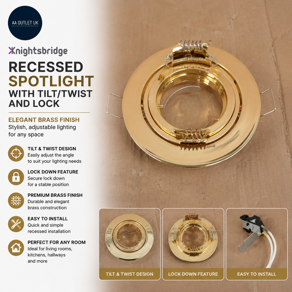Knightsbridge Recessed Spotlight Tilt Twist & Lock Downlight Brass Aluminium