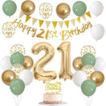 21st Birthday Decorations Sage Green White Gold Balloons Banner Cake Topper New
