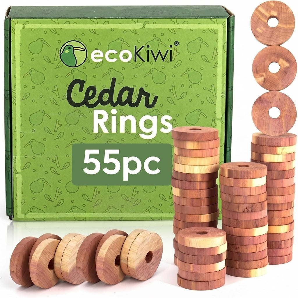 EcoKiwi Moth Repellent Wardrobes Cedar Rings 55 Pack 100% Natural New