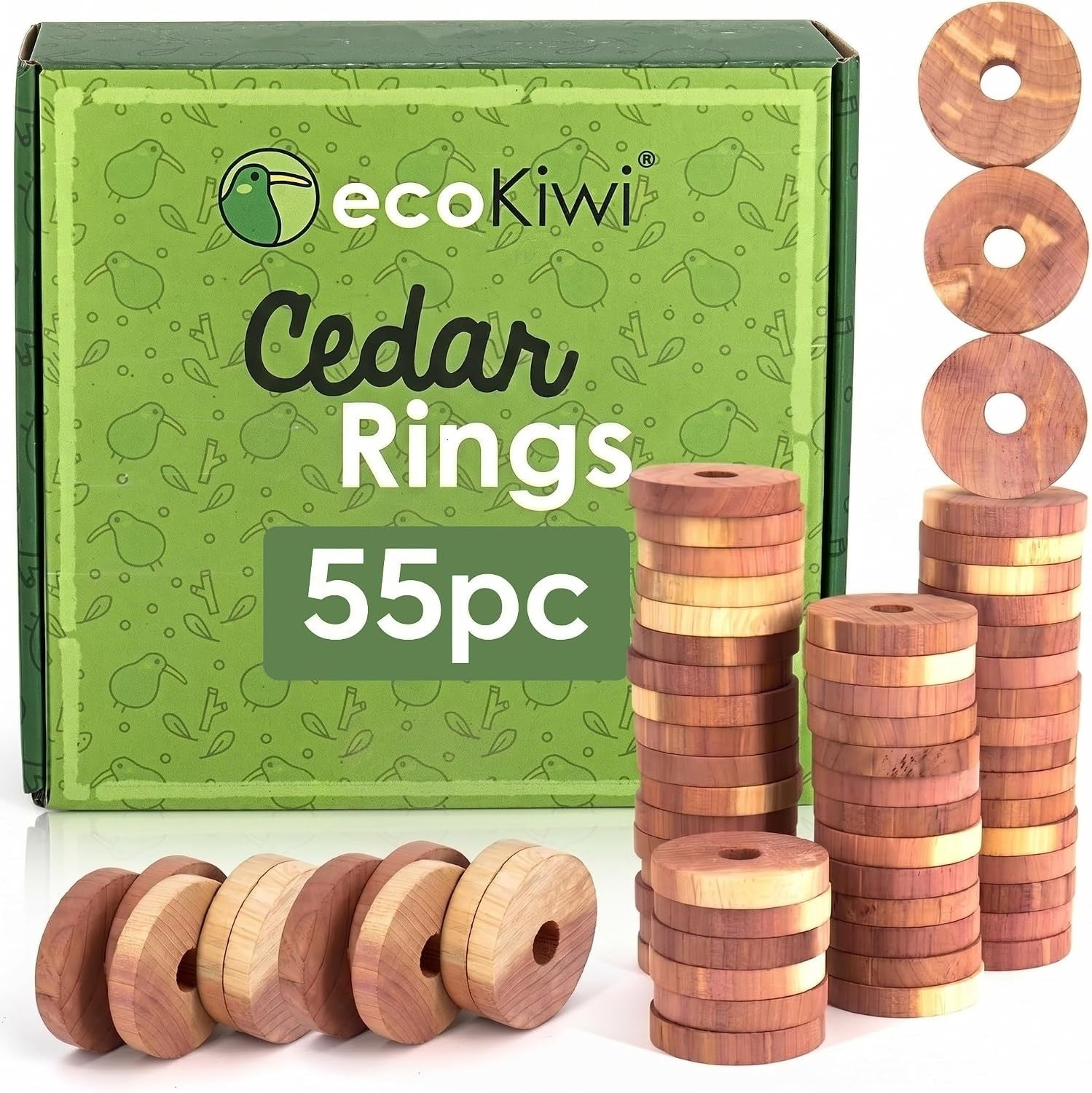EcoKiwi Moth Repellent Wardrobes Cedar Rings 55 Pack 100% Natural New
