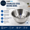 Chef Aid Stainless Steel Mixing Bowl 26cm Diameter Perfect Tool Preparation 2.8L