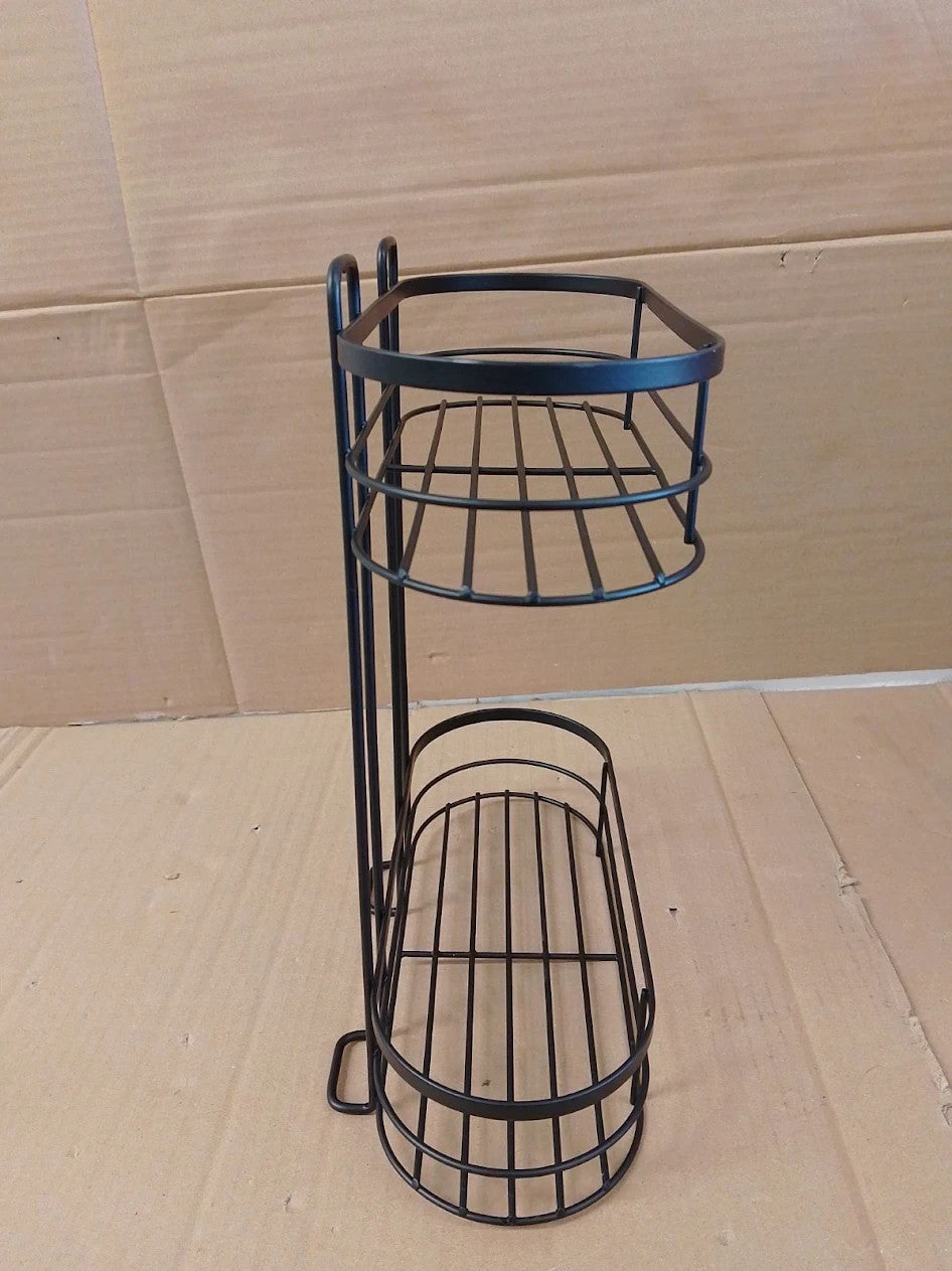 Argos Home Suction Cup Wire 2 Tier Shower Caddy Black Steel 38x13x28cm