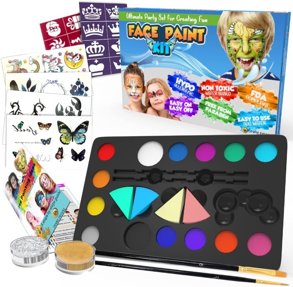 Desire Deluxe Face Painting Kit Kids 16 Colors Non Toxic Hypoallergenic New